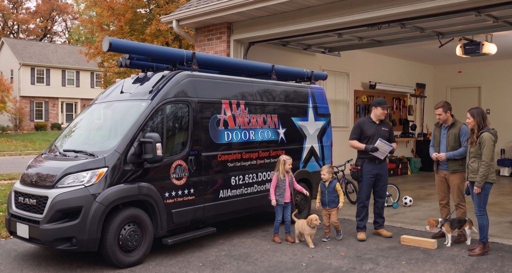 All American Door Technician Talking With Family About Garage Door Safety