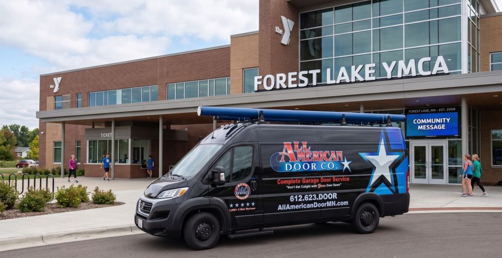 All American Door Truck In Front Of Forest Lake Ymca All American Door Truck In Front Of Forest Lake Ymca